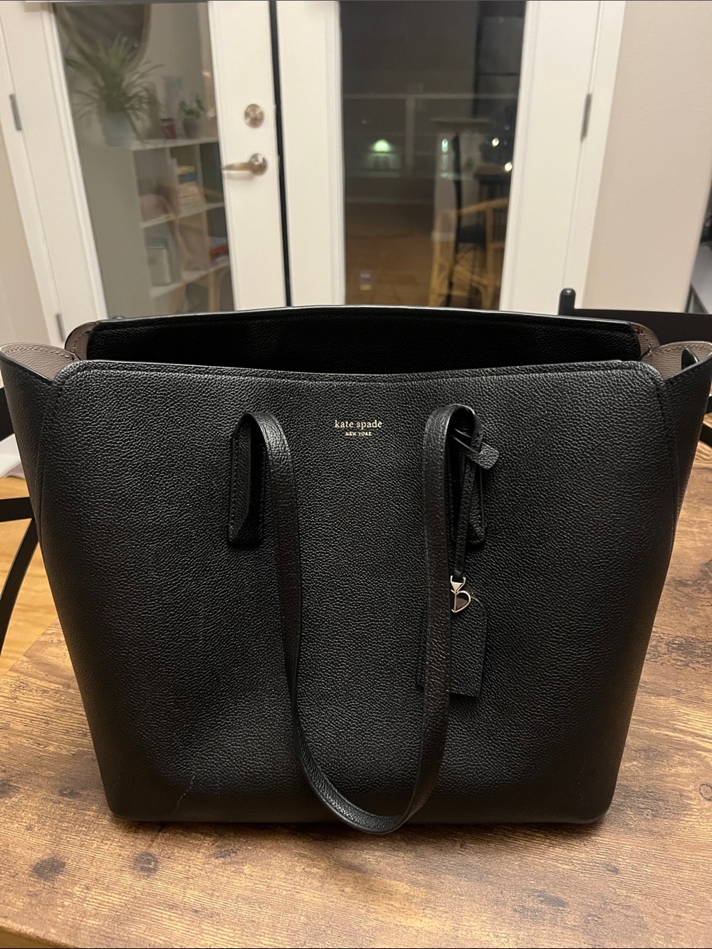 kate spade Black Pebbled Leather Tote with Charm